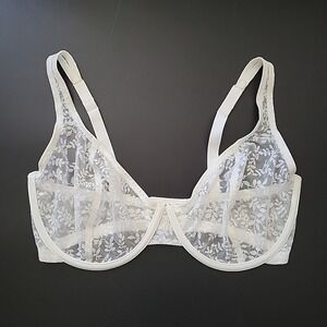 Cuup The Scoop Botanical Lace Underwire Bra 36G Feminine Minimalist Sheer
